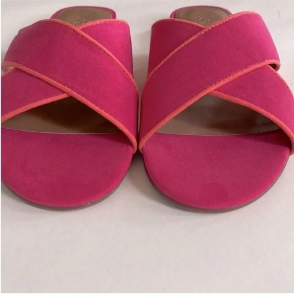 J. Crew Microsuede Criss Cross Slide Sandals in Crisp Begonia - Picture 2 of 7